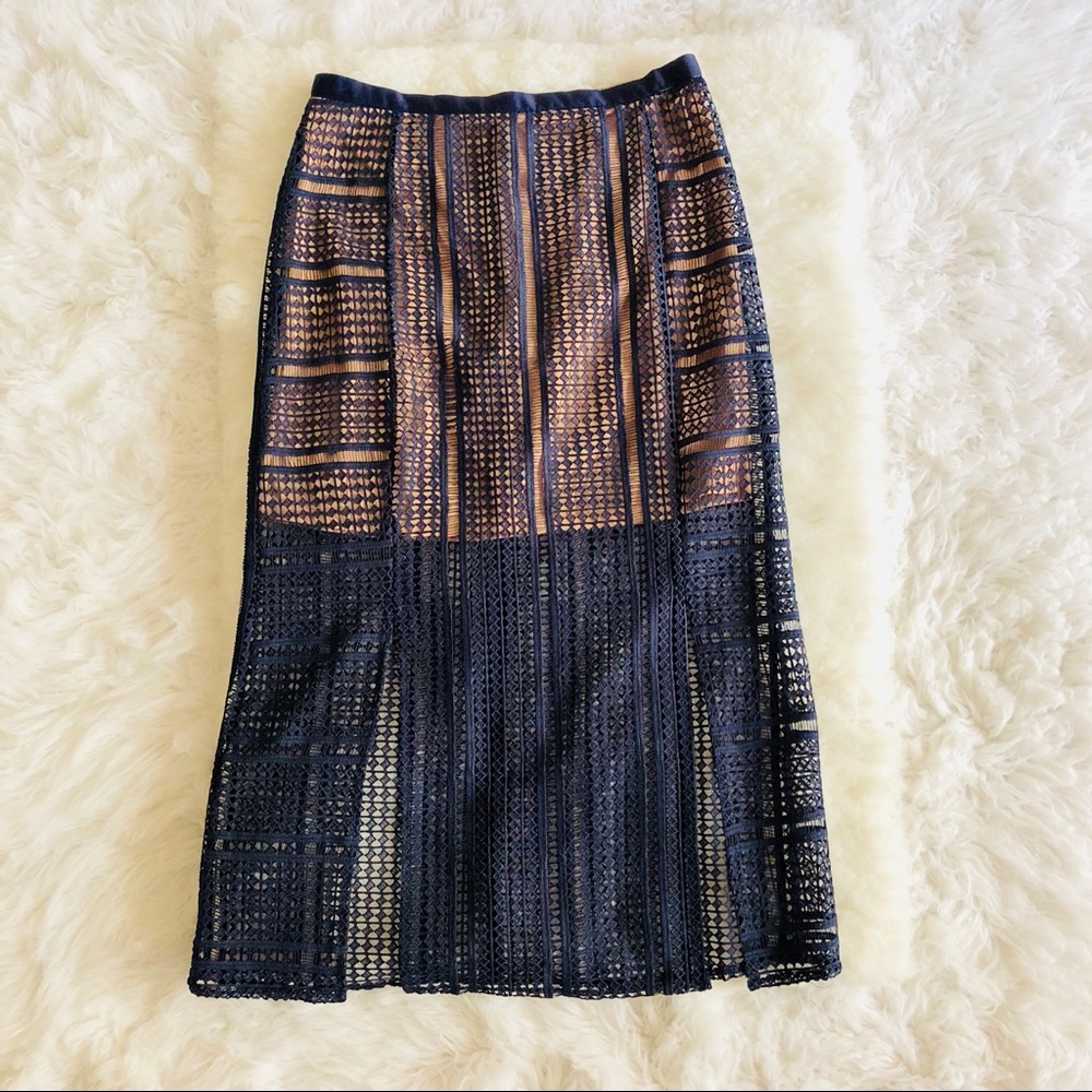TOPSHOP Split Geo Lace Midi Skirt Sz 10 - Picture 2 of 8
